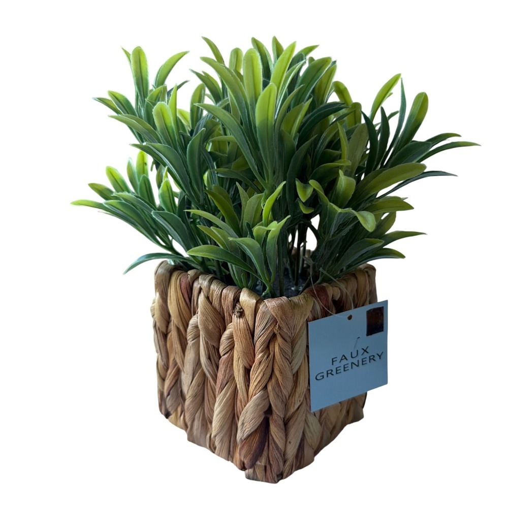Faux Greenery Artificial Plant Small Green New Woven Basket Pot Farmhouse Decor